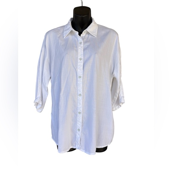 Coldwater creek women’s white button down collar shirt 3/4 sleeves size small - Picture 1 of 6